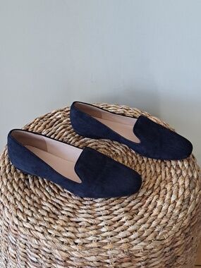 J.Crew Womens Addie Preppy/Party/Dress Navy Suede Flat Smoking Loafers 8
